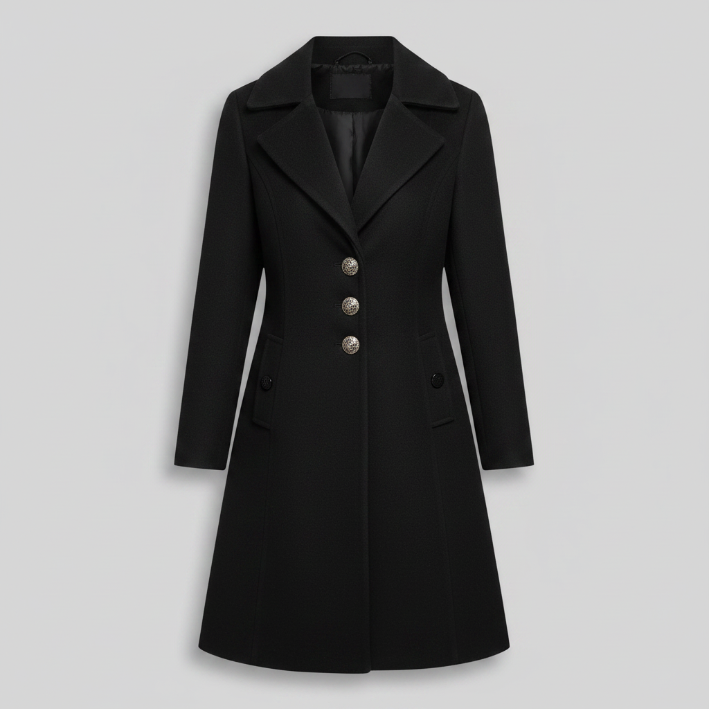 Eleganter Schwarzer Mantel Damen | Klassischer Wollmix