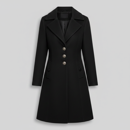 Eleganter Schwarzer Mantel Damen | Klassischer Wollmix