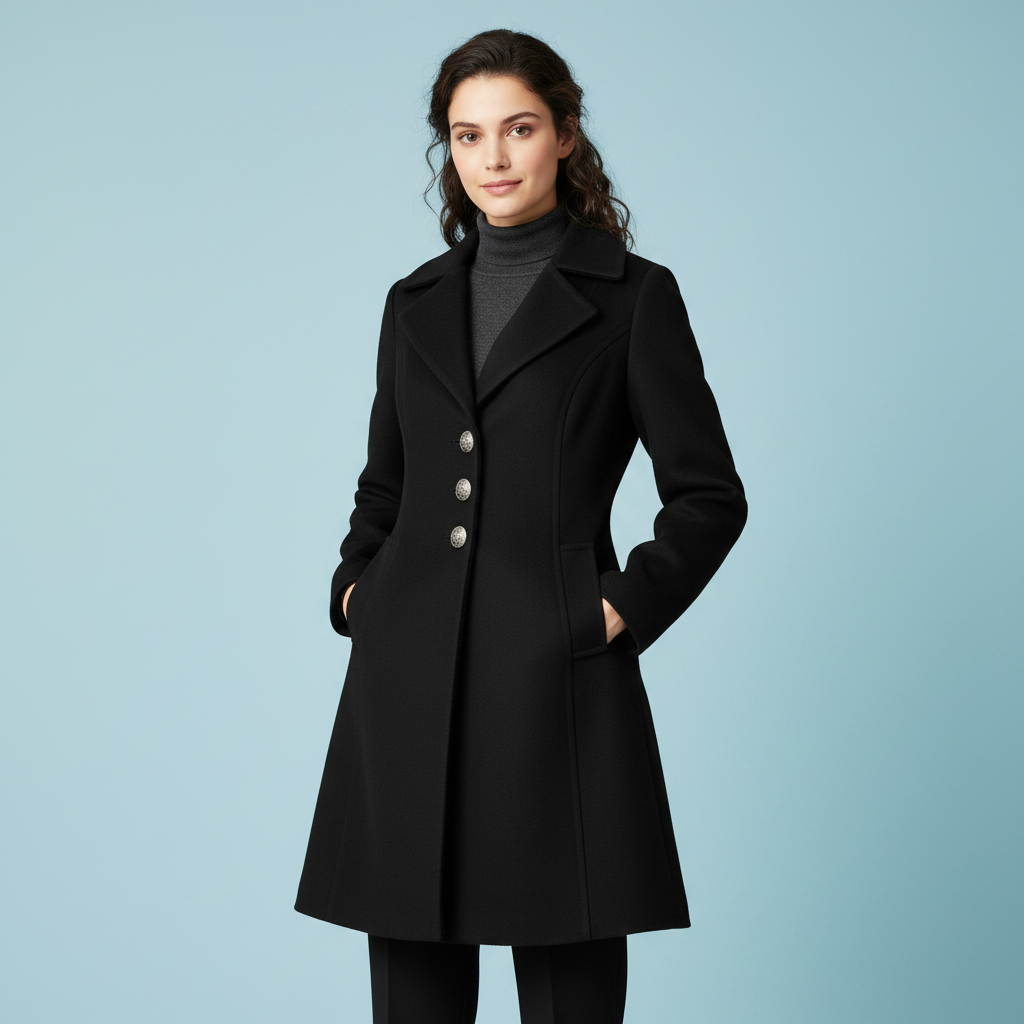 Eleganter Schwarzer Mantel Damen | Klassischer Wollmix