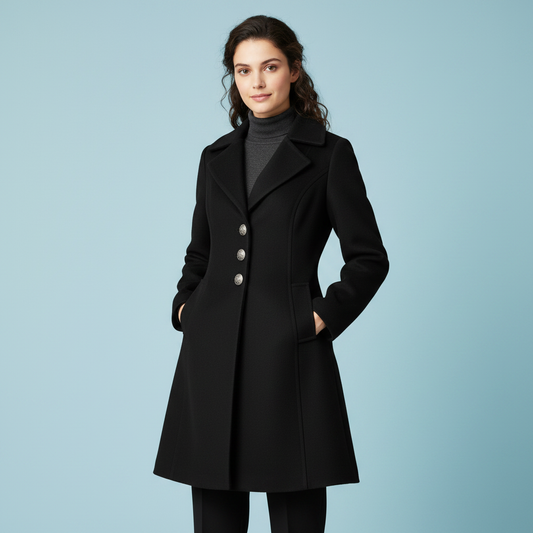 Eleganter Schwarzer Mantel Damen | Klassischer Wollmix