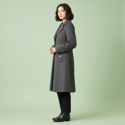 Eleganter Schwarzer Mantel Damen | Klassischer Wollmix