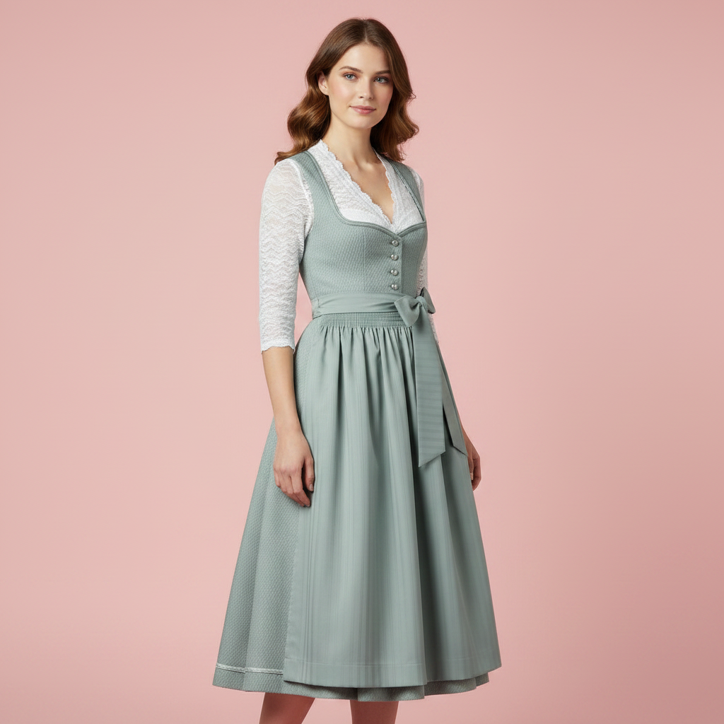 Elegantes Dirndl Kleid | Damen Trachtenkleid mit Schürze