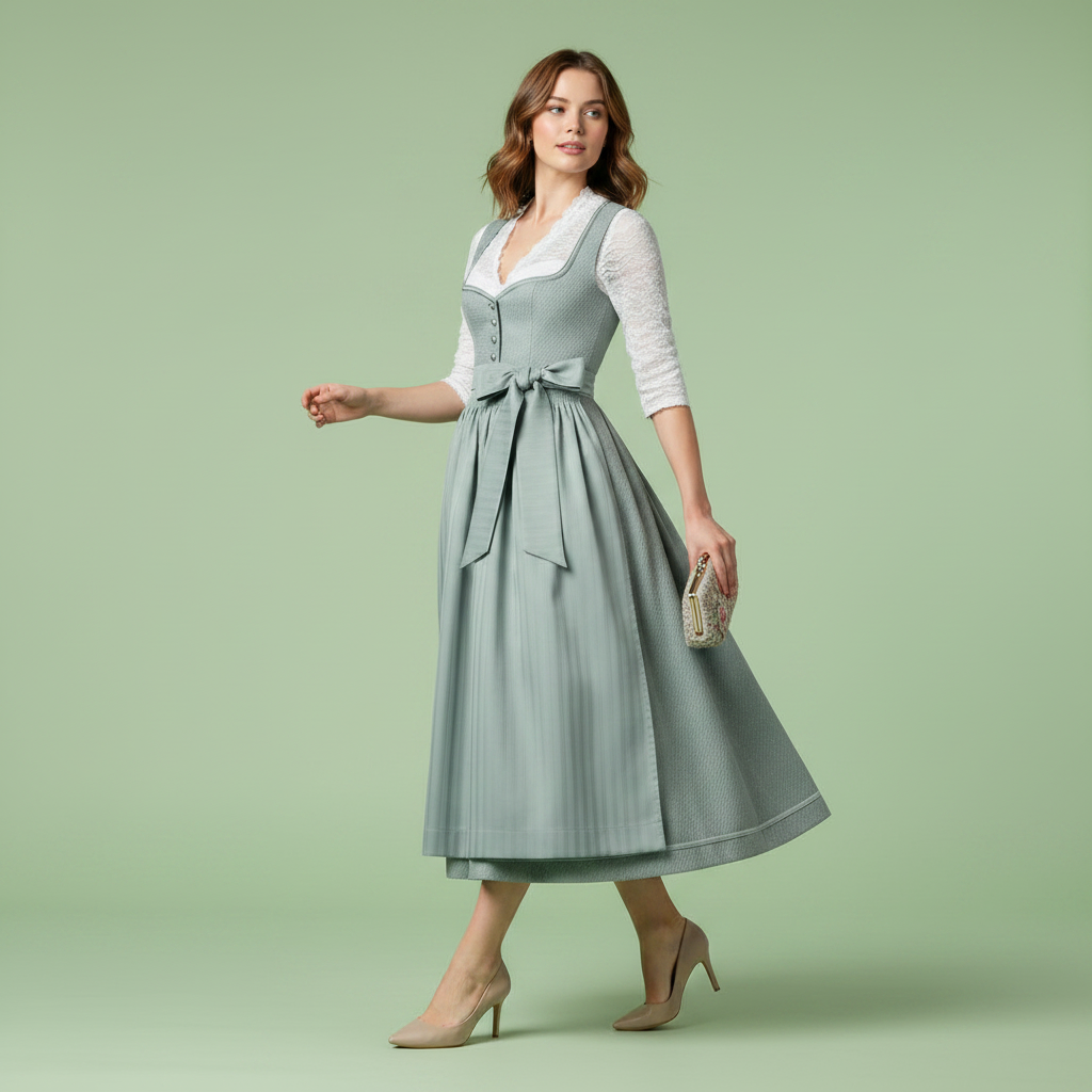 Elegantes Dirndl Kleid | Damen Trachtenkleid mit Schürze