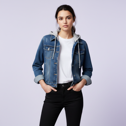Damen Denim Jacke mit Abnehmbarer Kapuze | Jacken Damen