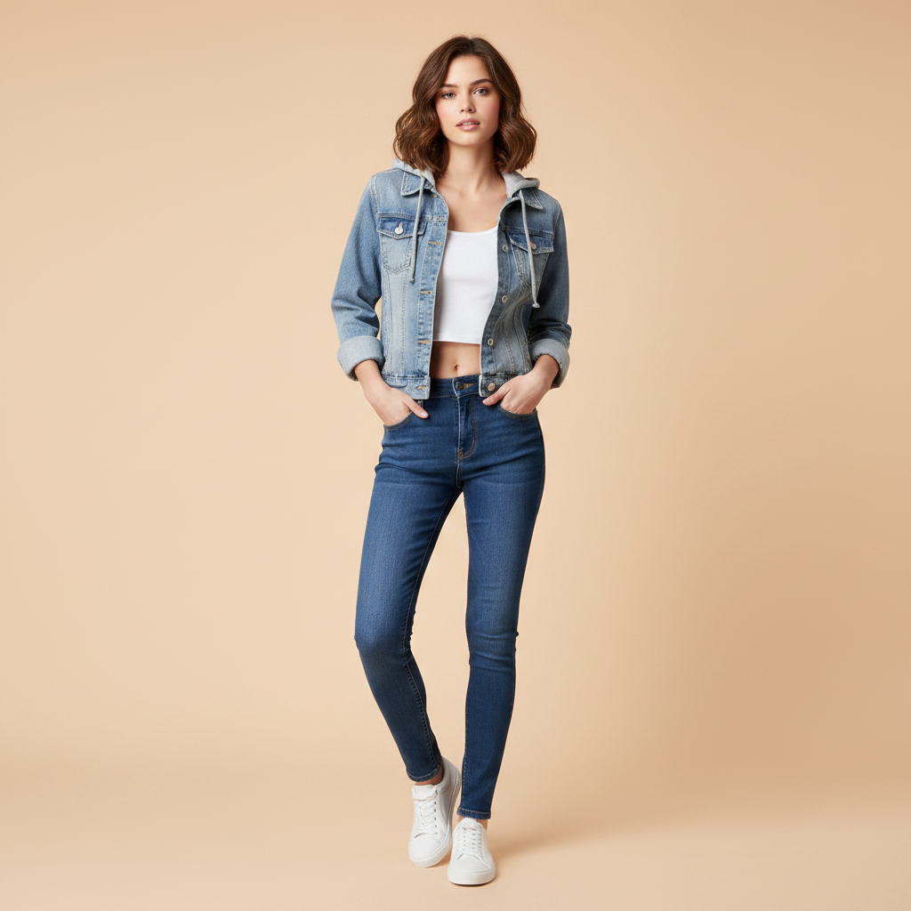 Damen Denim Jacke mit Abnehmbarer Kapuze | Jacken Damen