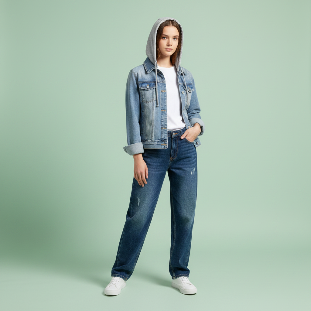 Damen Denim Jacke mit Abnehmbarer Kapuze | Jacken Damen