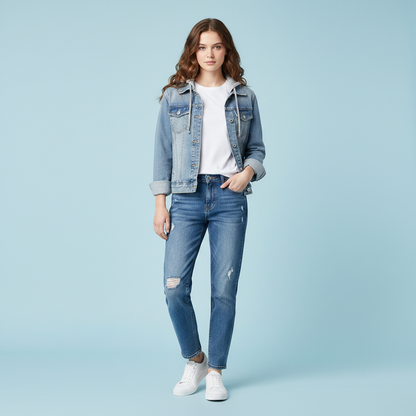 Damen Denim Jacke mit Abnehmbarer Kapuze | Jacken Damen